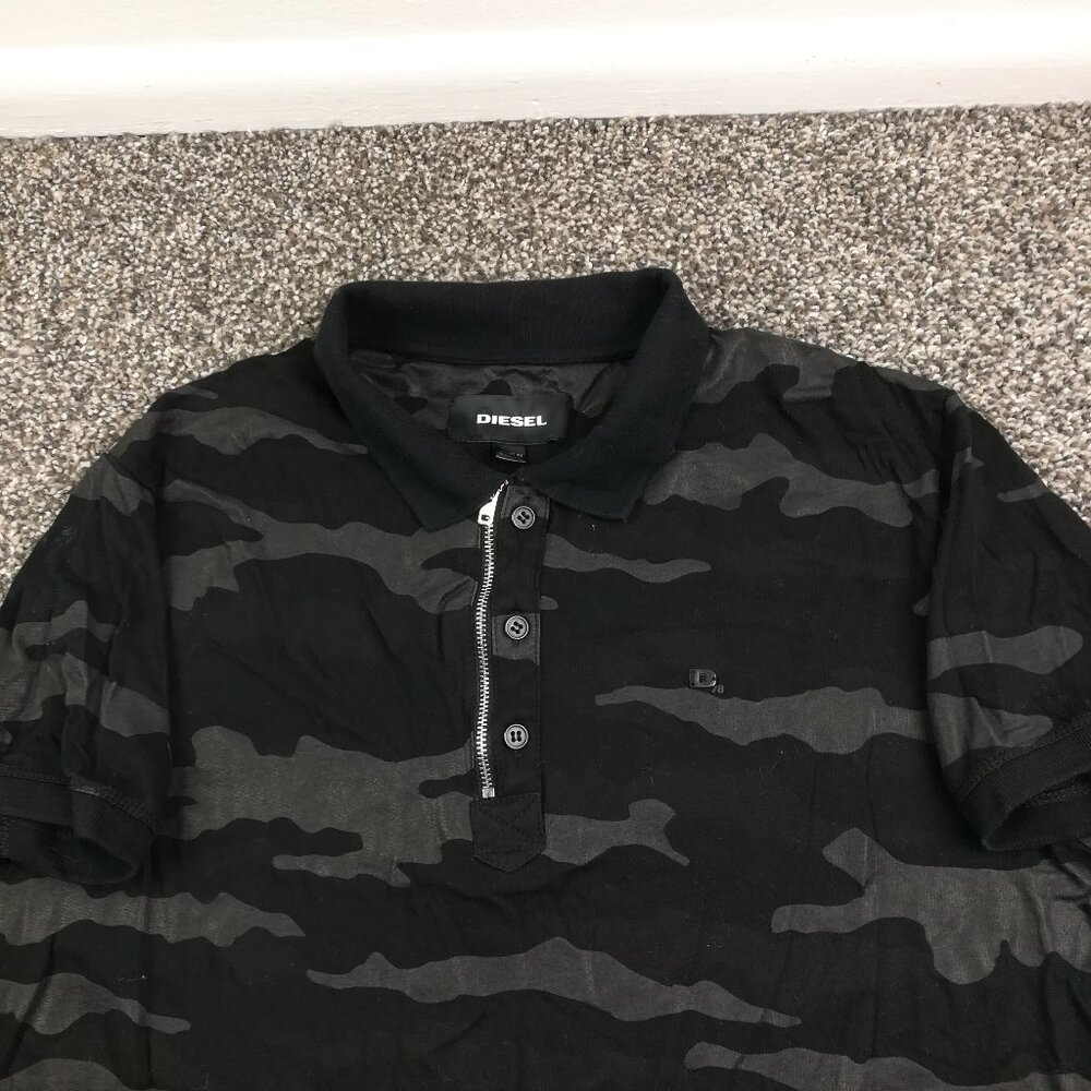 Diesel Polo Shirt Camo T Kal 1/4 Zip Short Sleeve Black Mens Large
